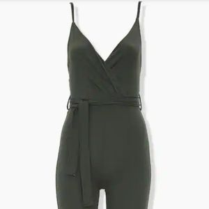 Olive green tie waist jumpsuit
